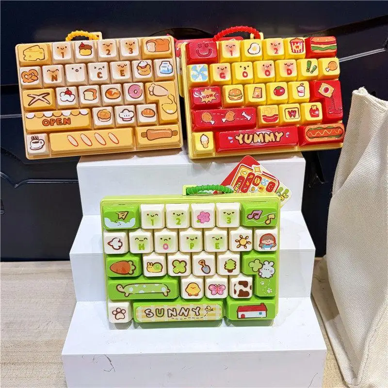 New New Stress Relief Food Themed Keyboard Keychain 26 Keys Decompression Buttons Toy Model Pendants Bag Ornaments