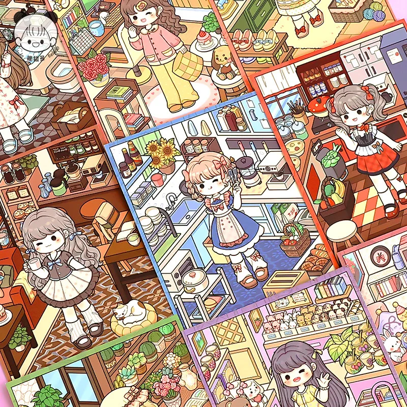 Kawaii Exquisite girl 3D Decompression code cargo Landscape Sticker book DIY Pocket Cabin Scene festival gift