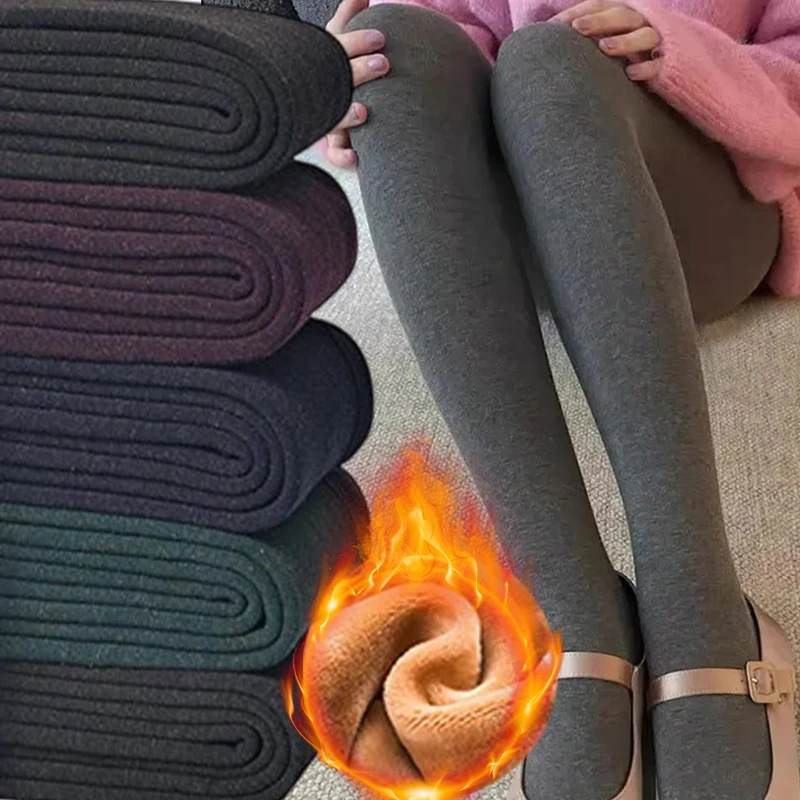Leggings invernali da donna collant addensati caldi leggings in velluto termico tinta unita leggings elastici a vita alta Dropshipping