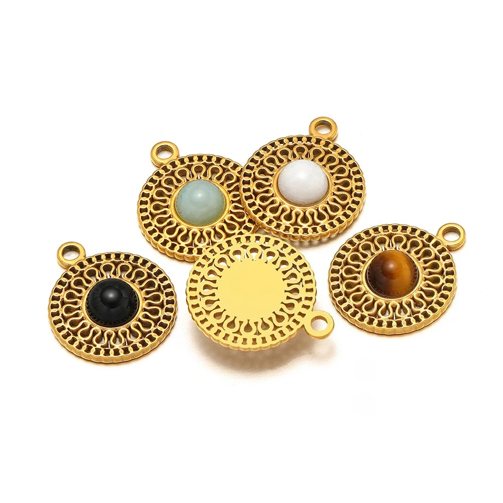 

5 шт., классические подвески из нержавеющей стали из натурального камня, круглые подвески в стиле бохо для женщин, изготовление ювелирных изделий своими руками, ожерелье, браслет, аксессуары