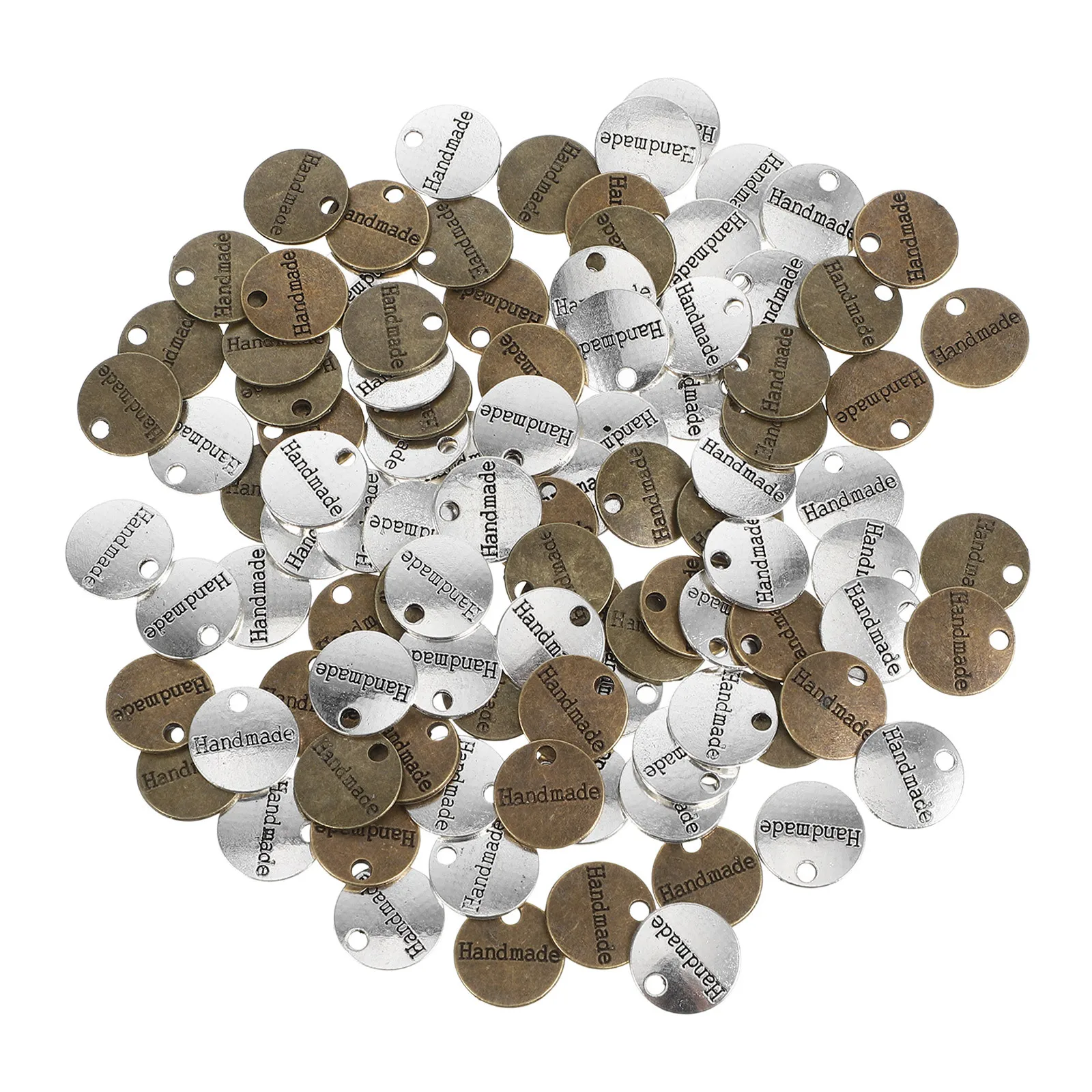 

100pcs Zinc Alloy Handmade Tags Flat Round Discs For Jewelry Making Diy Crafts Double Sided Metal Charms Necklace Bracelet Decor