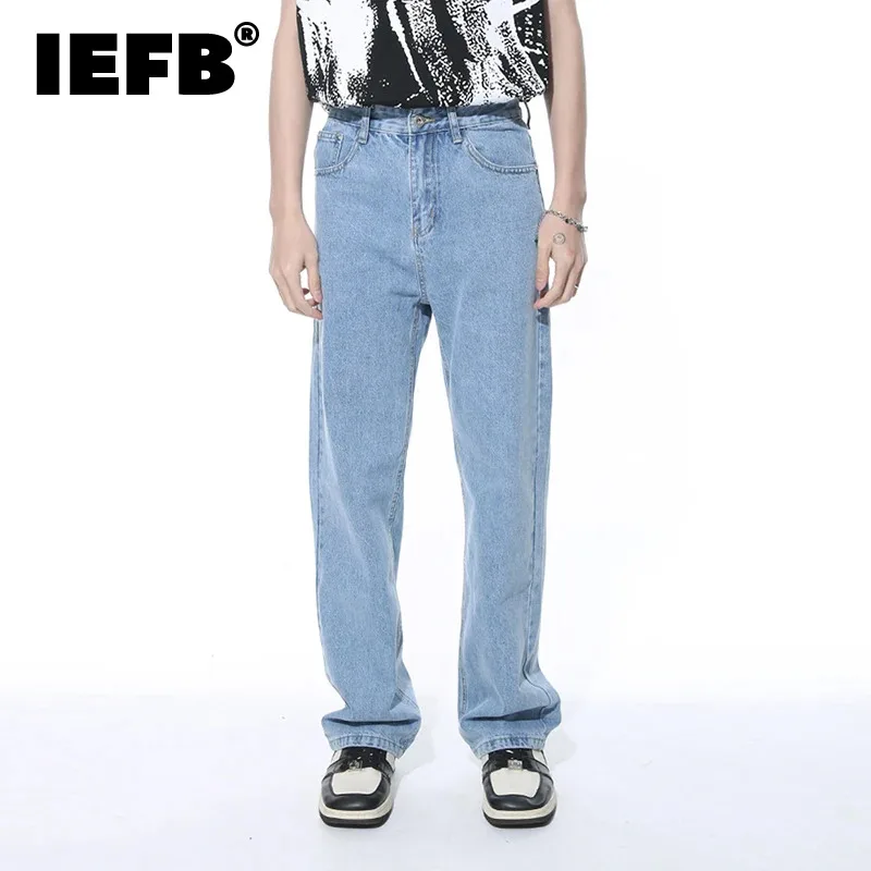 

IEFB New Jeans Simple Style Fashion Casual 2024 Summer Pocket Zipper Men's Straight Leg Trousers Loose Male Denim Pants 9C5377