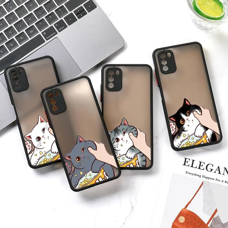 Cute Pinched Face Eat Snacks Cat Mi 12T Pro Case For Xiaomi 12 11 Lite 5G NE 11T 10T 9 Cover Poco X3 X4 NFC F3 M4 Pro Matte Case