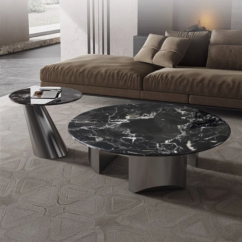 Mesa de centro luxuosa preta, design de piso de mármore, mesa de centro italiana, sala de estar, tavolino da salotto, móveis para casa