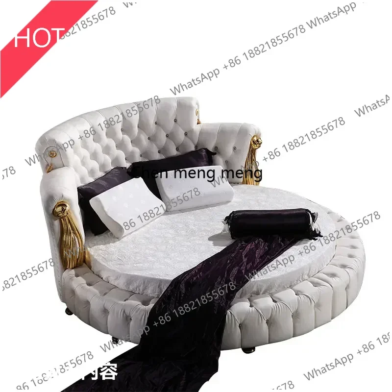 M02 New Light Luxury Master Bedroom, Wedding Romantic Home, Genuine Leather Round Bed, Double Bed, Deluxe And Grand