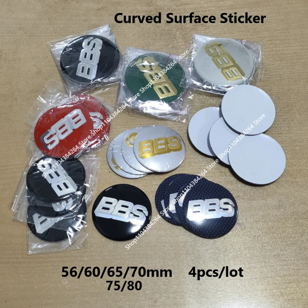 

4pcs Curved Surface Stickers [56/60/65/70/75/80mm] Car Wheels Center Cap Hub Stickers for BBS 0924 Center HubCap Stickers
