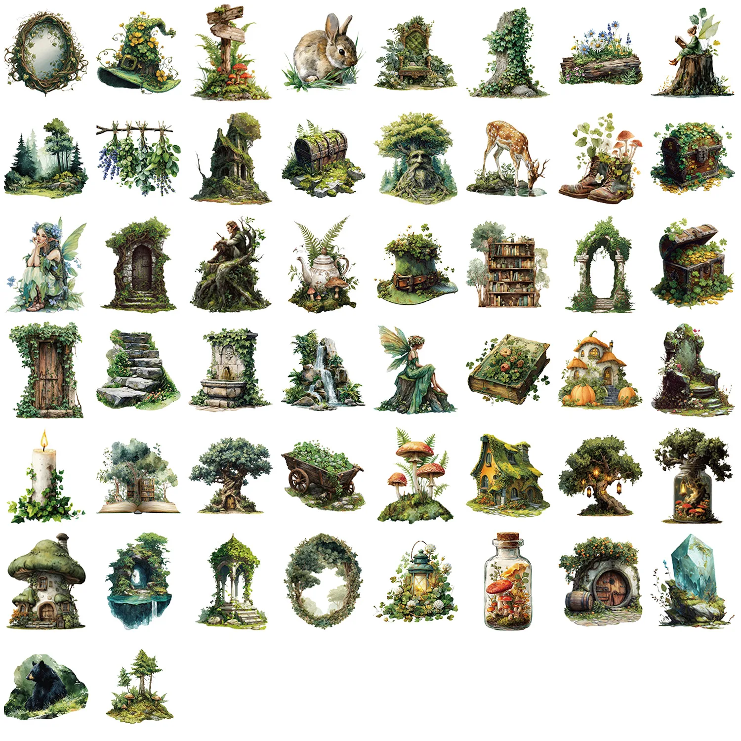 50 Uds. De pegatinas de bosque verde, calcomanías de grafiti transparentes creativas impermeables, decoración DIY, juguetes para niños, equipaje, teléfono, portátil, guitarra