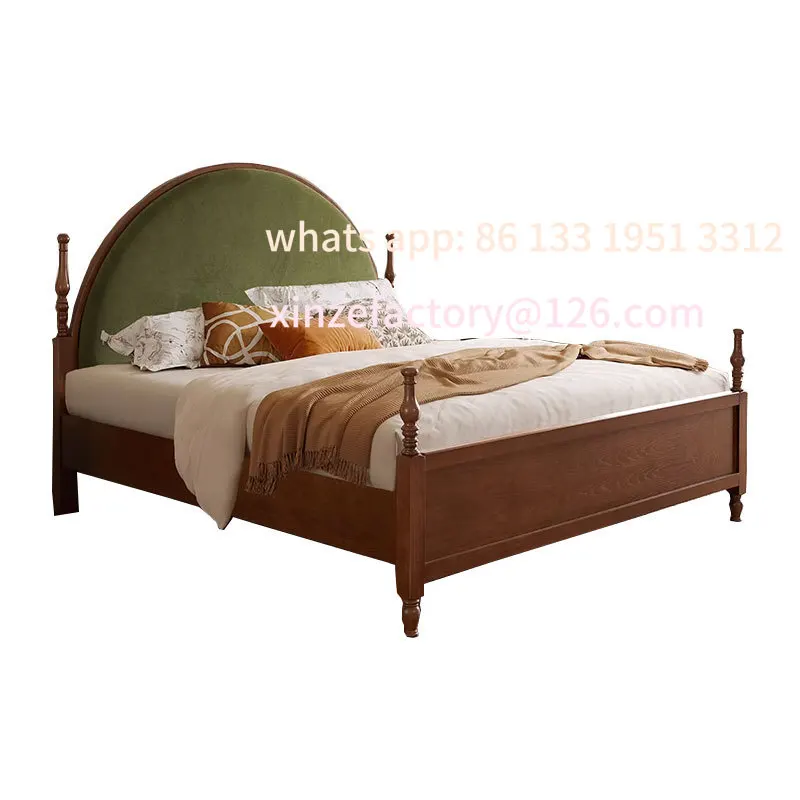 

Danfansi French antique style 1.8 meters ash wood small apartment space saving all solid wood master bedroom double bed