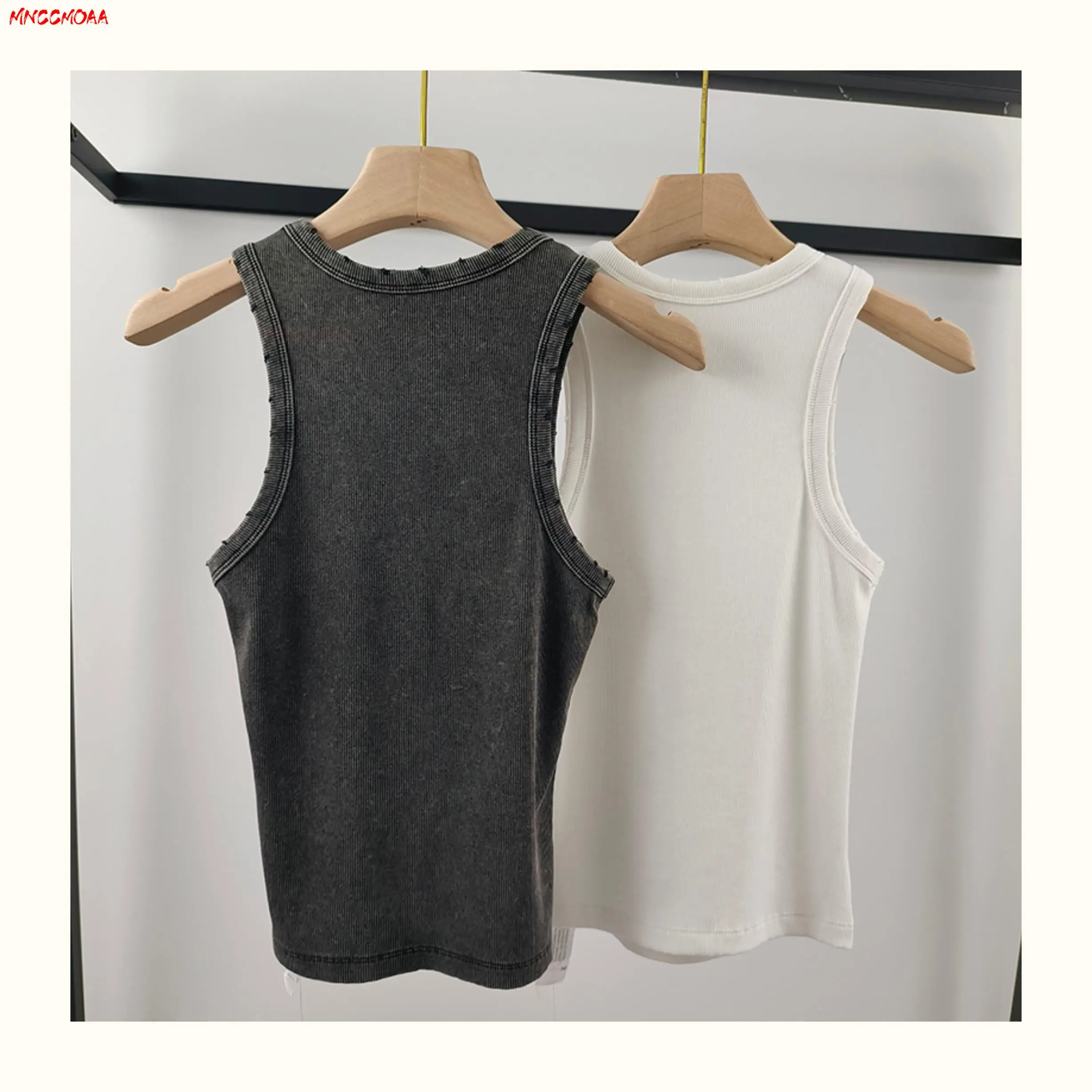 MNCCMOAA High Quality 2024 Summer Vintage Y2k Rib Vest Women Fashion Sexy Slim Tank Tops Female Bottoming Sleeveless T Shirts