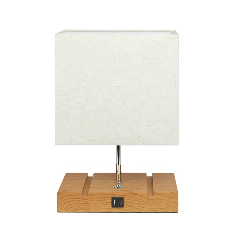 

Smart Modern G Lamp Fabric Lampshade Usb Charging Port and Socket Square Metal Base Next to Table Lamp