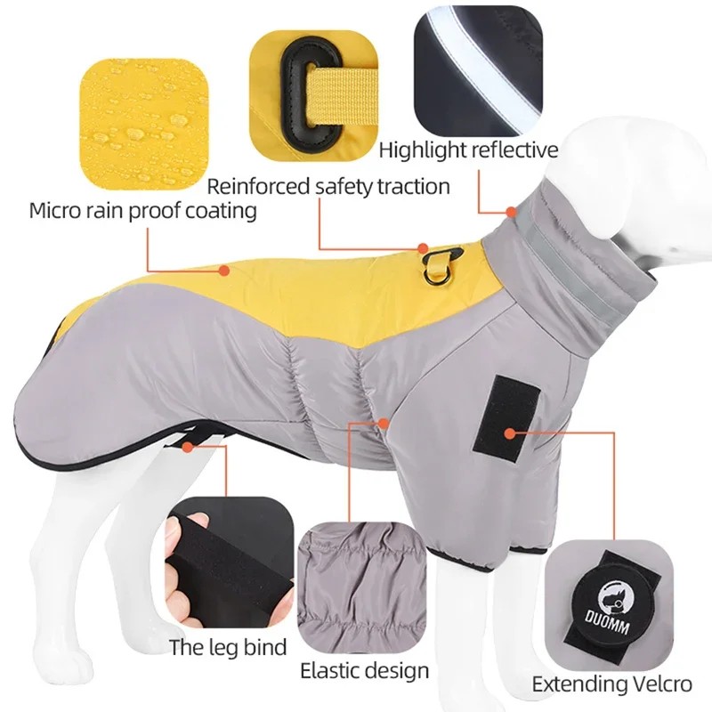 Winter Warm Big Dog Thicken Down Jacket Waterproof Large Dogs Clothes Reflective Pet Coat Labrador Costume Doberman Jumpsuit