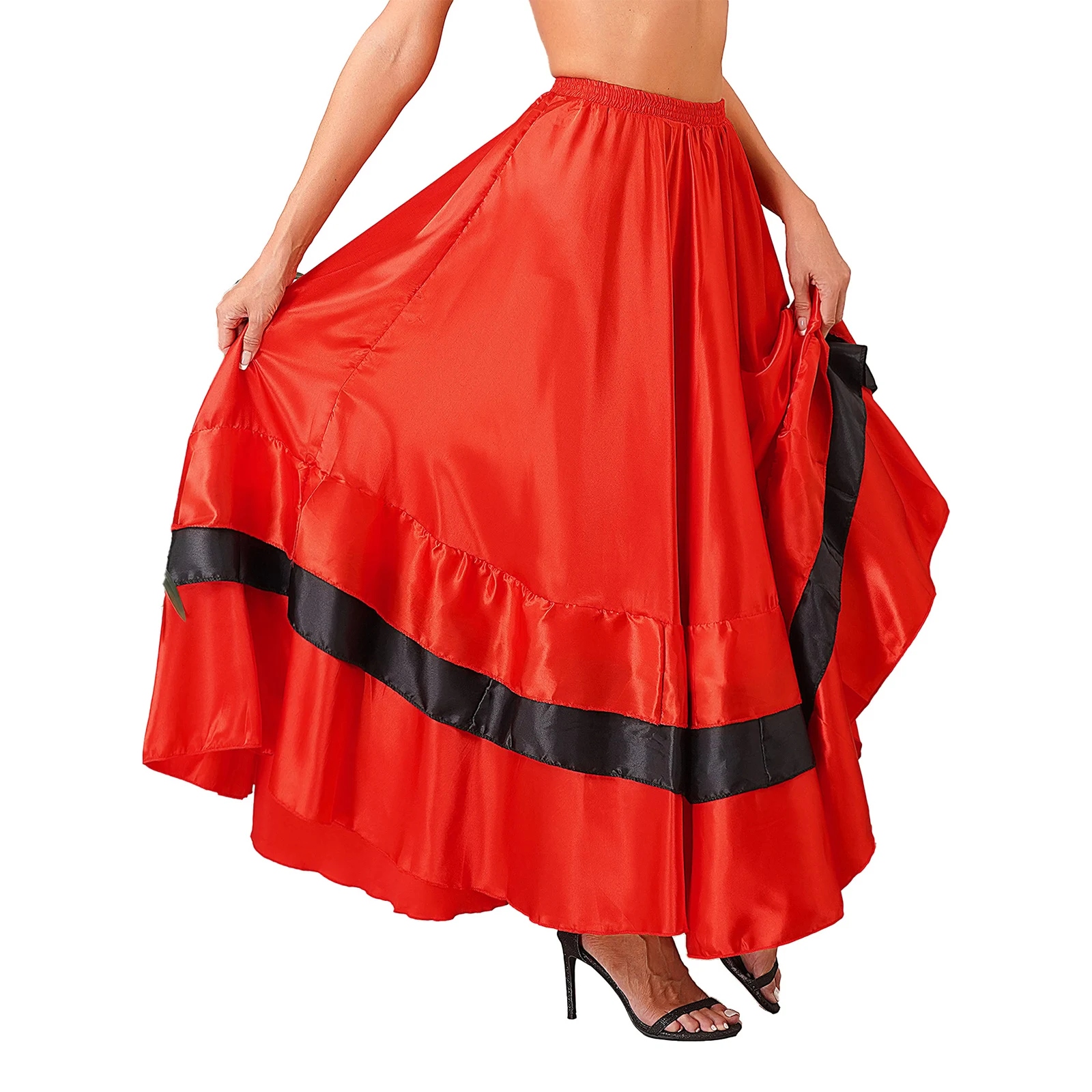 Spanish Dance Flamenco Skirts for Women Large Ruffle Swing Long Skirt Belly Dance Latin Ballroom Costume Performance 360 Degree