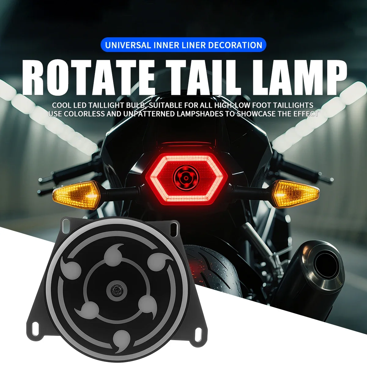1x Motorrad LED Anime Cool Rotierenden Rad Augen Dekorative Hinten Rücklicht RGB Angel Eye Blende Automobil Nebel Lampe JDM