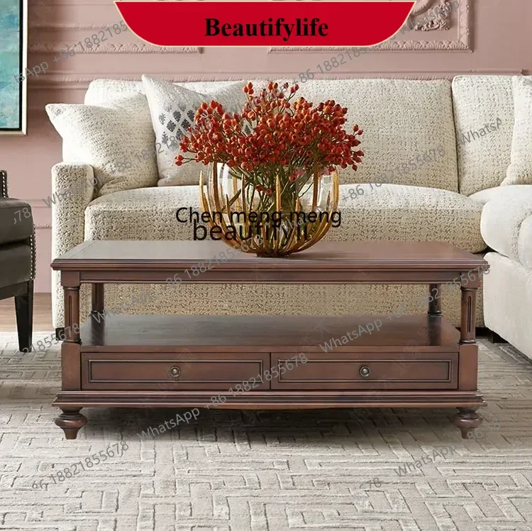 

D178 Y American-Style Solid Wood Retro Rectangular Coffee Table French-Style Mid-Ancient Balcony Tea Table Coffee Table with