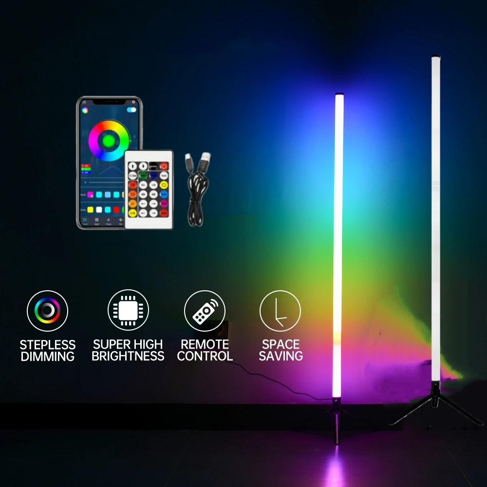 

Угловой напольный светильник USB RGBIC 360 ° Светильник с изменением цвета и регулировкой яркости, с управлением через Bluetooth-приложение и пультом ДУ, для гостиной и спальни