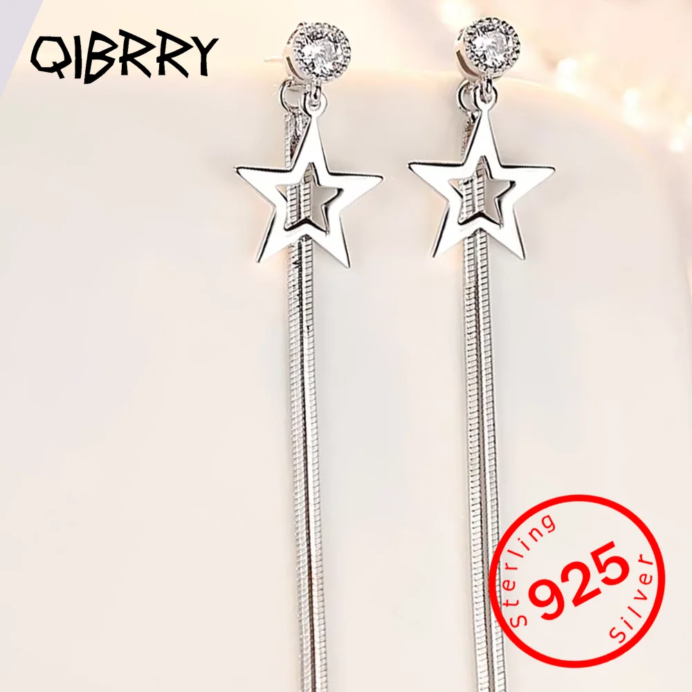

925 Sterling Silver Tassel Earrings For Women Zirconia Star Long Earrings Chain oorbellen Boucle d'oreille New Trendy
