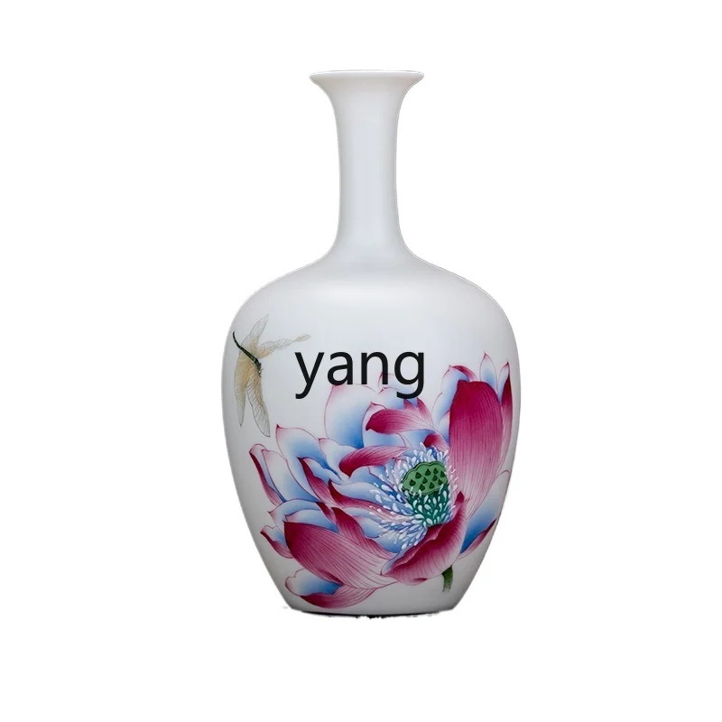 

LXL White Jade Porcelain Hand Painted a Narrow Mouthed Bottle Swing Living Room Flower Arrangement Chinese Classical Decorations