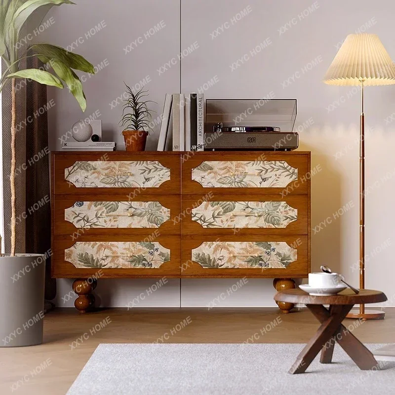 

Y Vintage Solid Wood Living Room Six-Drawer Cabinet Bedroom Storage Home Wall-Mounted Integrated Side Cabinet