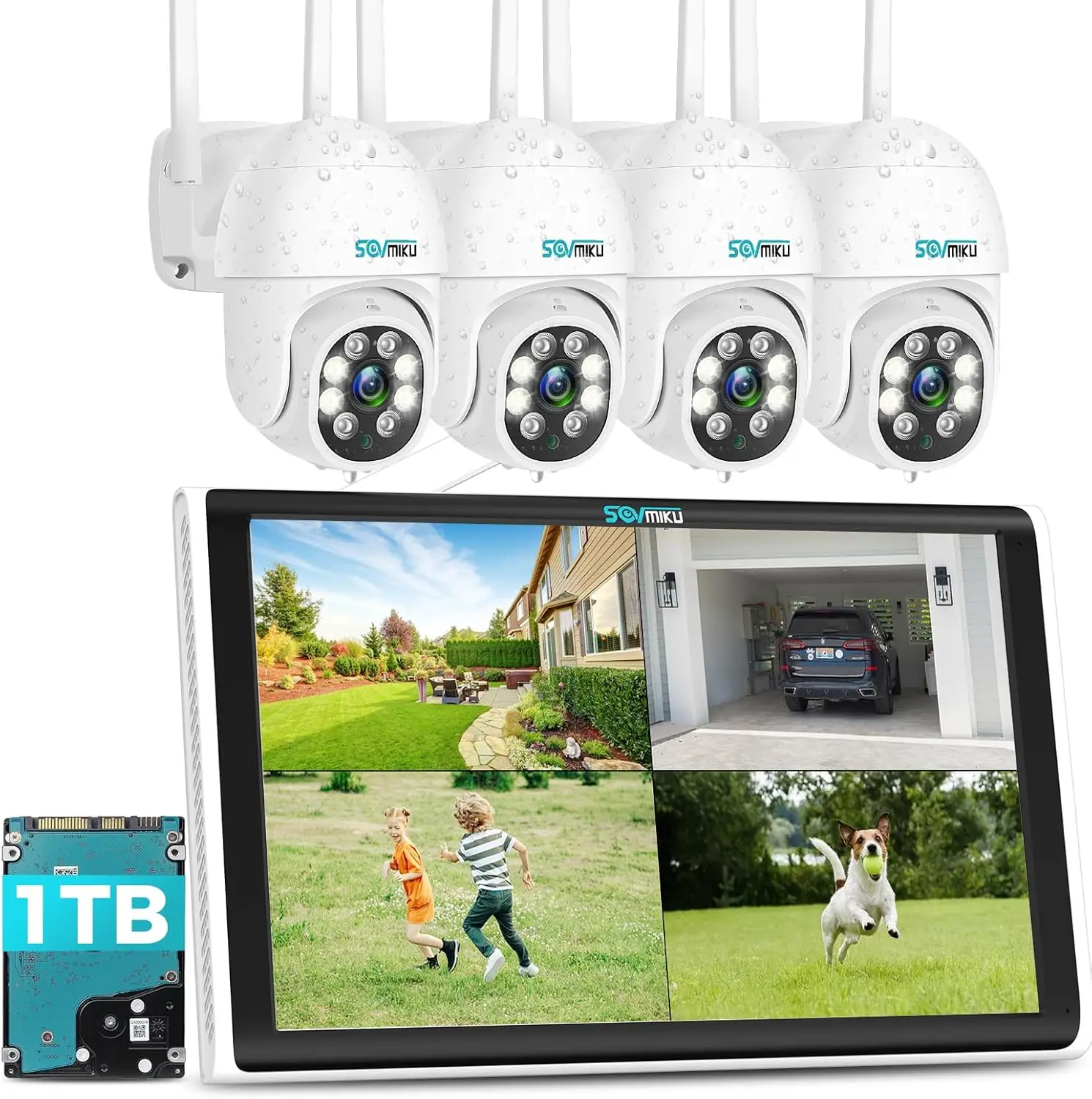 WiFi Security Camera System, 【Plug-in Cable】 4PCS 3MP PT Outdoor Camera with 10