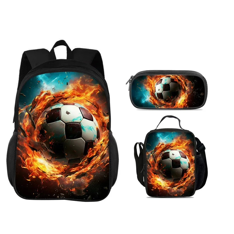 Soccer backpack, pencil case, ice pack, 3Pcs Set, new football print, best partner for male and female students going to school