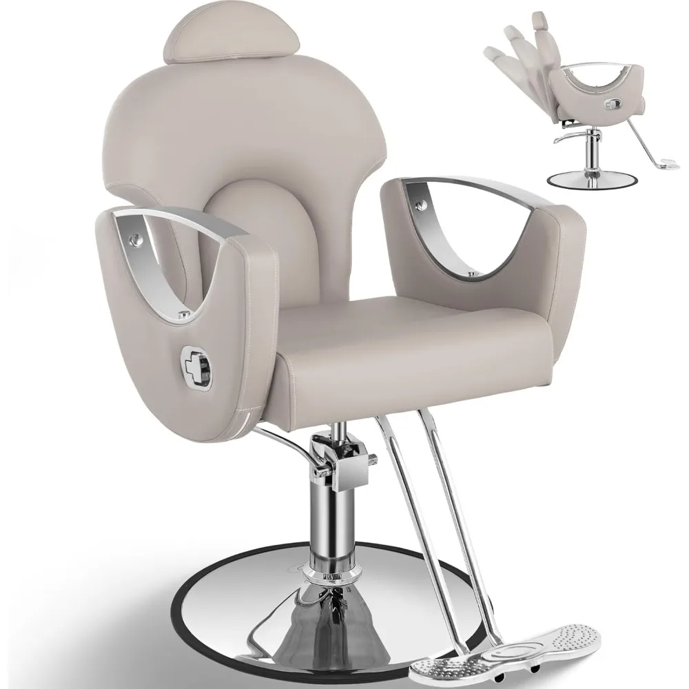 

Reclining Salon Chair, Hydraulic Barber Styling Chair for Hair Stylist, 360 ° Swivel Hair Braiding Hairdresser Chairs, Height Ad