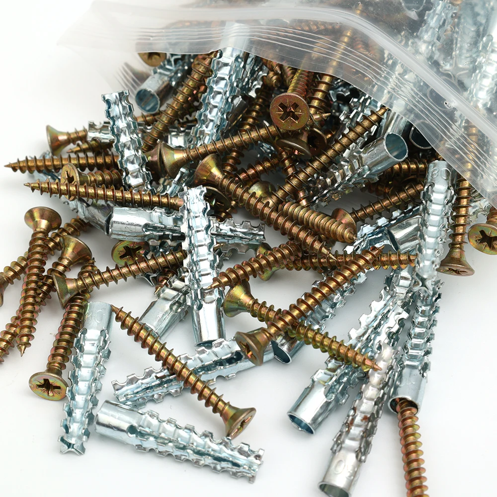200/10Sets Metal Serrated Expansion Screws Self Tapping Screw Tube for Concrete Wall Anchors Fasteners Drilling Plug Bolt Kits