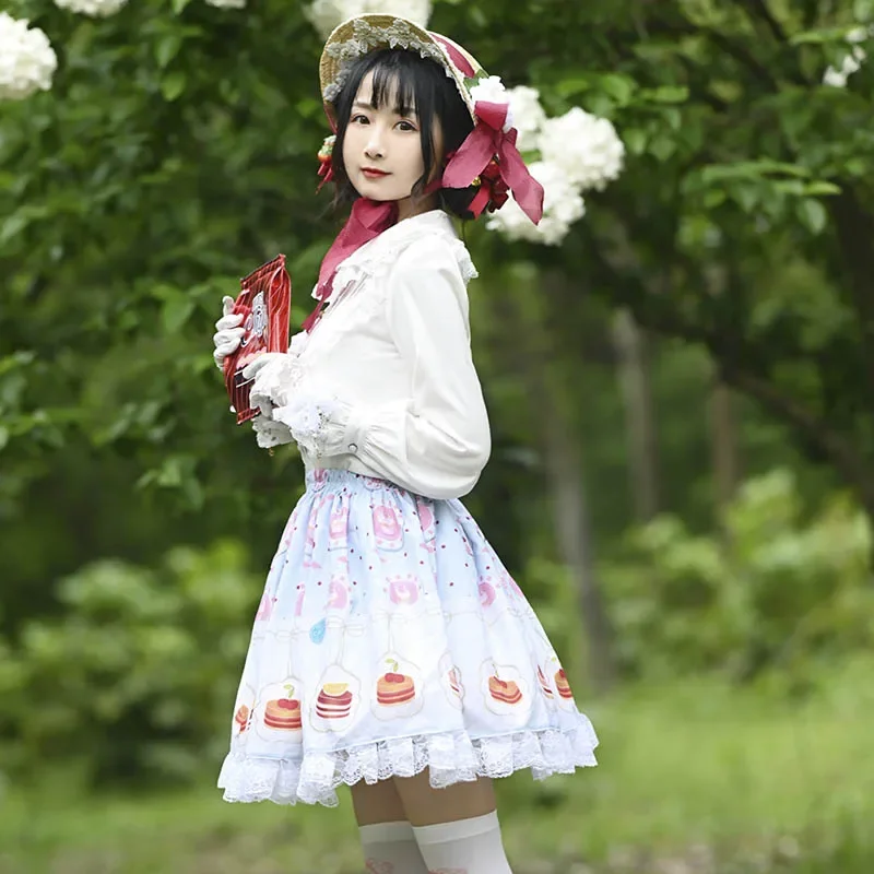 Spitze Süße Lolita Röcke, Blau und Rosa, Bester Kuchen Gwand Print