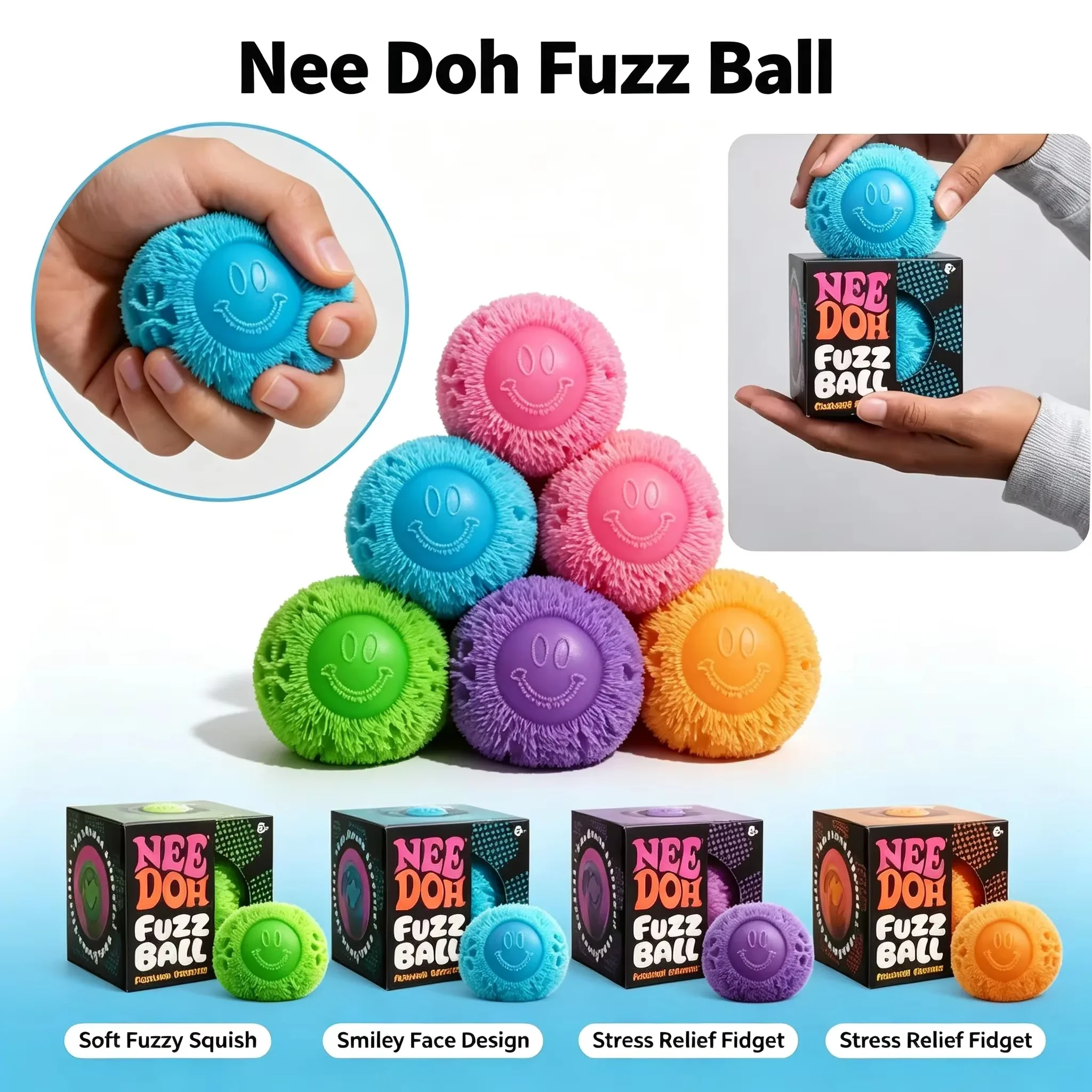 Nee Doh Fuzz Ball Series Desktop Decompress Ornament Stress Relief Toys Suitable for Under Pressure Fun Soft Stress Ball Gifts
