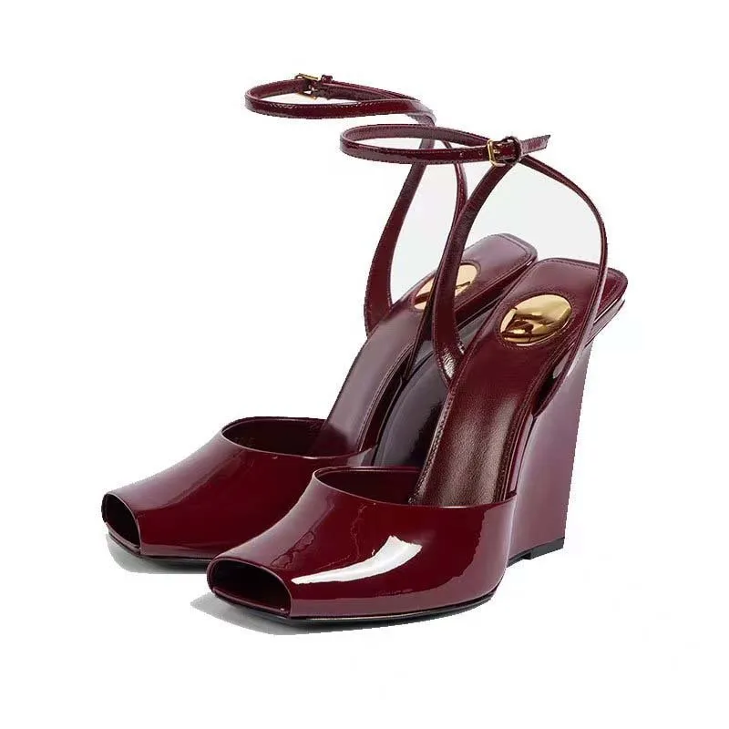 

Fashion High Heel Women's Shoes Summer New Square Head Fish Mouth Buckle Wedge Heel Sandals