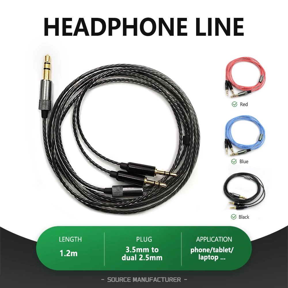 

Headphone Upgrade Cable PVC Audio Replacement Line with 3.5MM to Dual 2.5MM Jack Plugs Suitable for Sol Republic V8 V10 V12
