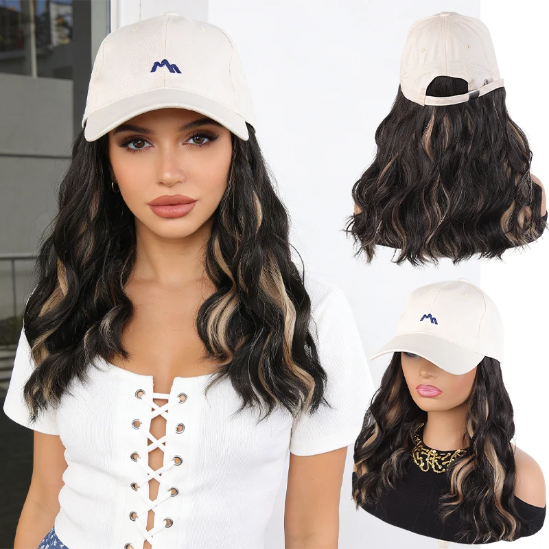 Beige Baseball Cap Wig with Ombre Egg Curl & Synthetic Fiber – Stylish Wig Hat for Daily Wear, Fashionable Hair Accessory for Wo