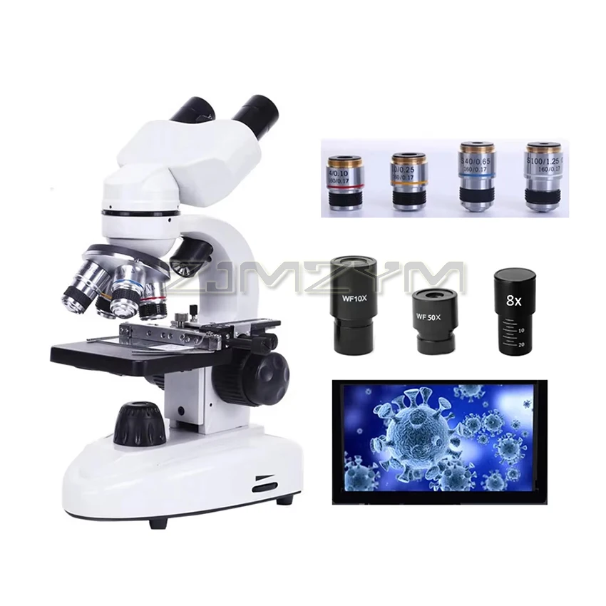 Zoom 30000X Biologisches HD-Mikroskop Digitales Labor-Verbundmikroskop mit Weitfeld 10X und 50X Okularen für Laboranwendungen