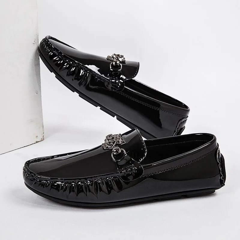 luxury wedding loafers shoes for man patent leather shoes designer man slip on shoes barefoot hombre tenis black golden