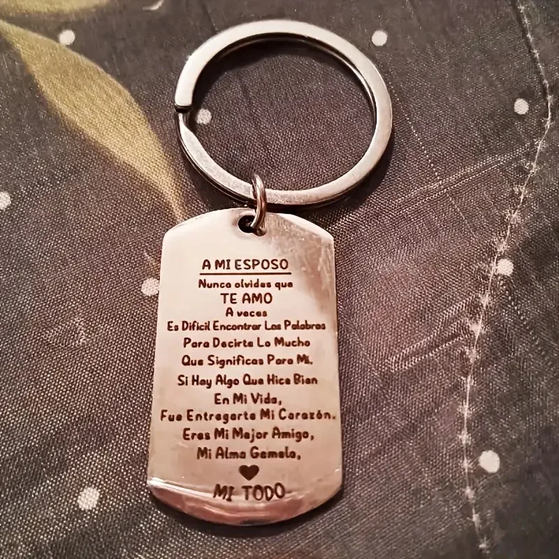 To My Husband My Best Friend My Soulmate Keychain, Spanish Engraved Dog Tag, Romantic Gift for Husband from Wife, Anniversary Va