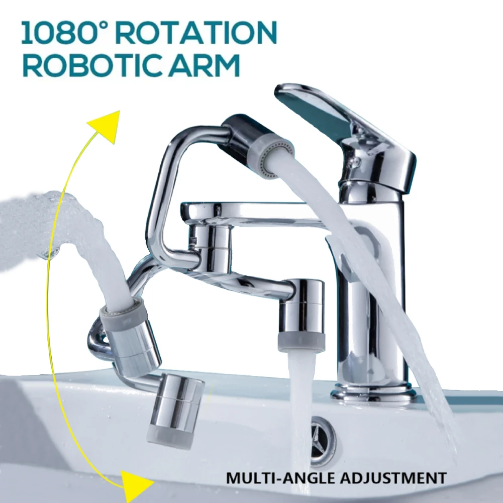 1080 Rotating Spray Swivel Faucet Rotatable Extender Metal U Shaped Robotic Arm faucet Rotatable Extension for Home Bathroom