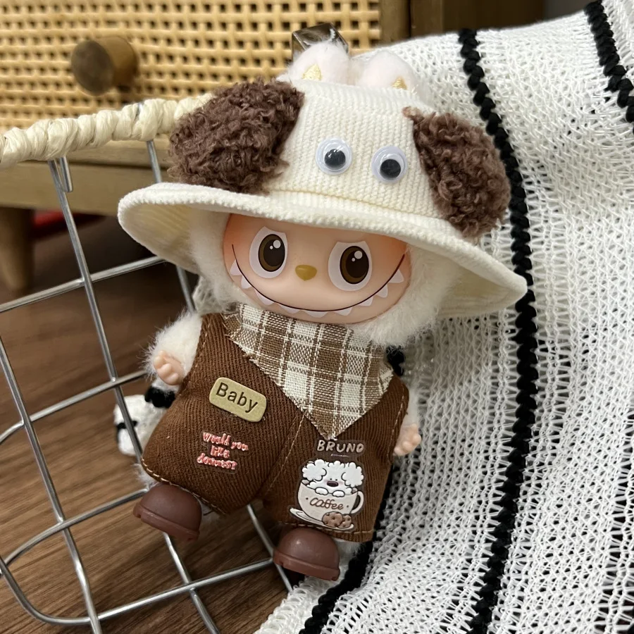 For Mini Labubu 4.0 Clothes The Monsters Pin for Love Series denim overalls with hat For 10.5cm Labubu doll Clothing Accessories