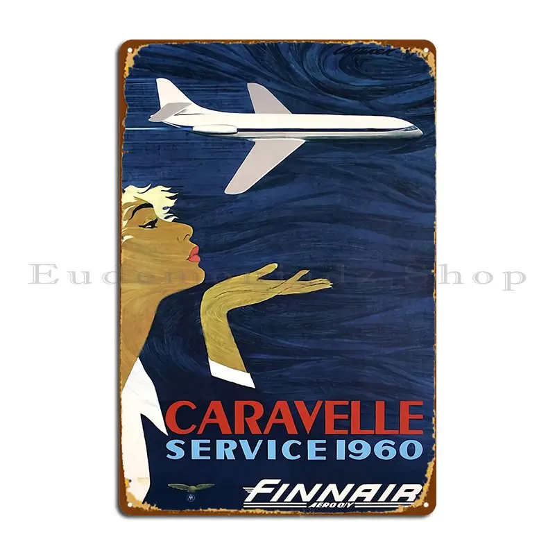 Caravelle Service 1960 Finnair Metal Signs Cinema Party Character Vintage Create Tin Sign Poster