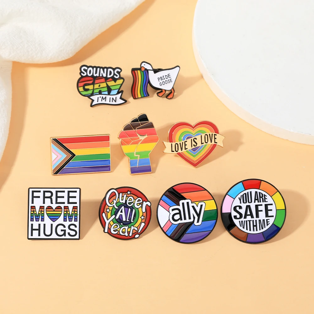 9 أنماط مضحك قوس قزح موضوع تصميم الحب المينا دبابيس فخر ل LGBTQ الحرة أمي العناق الحليف التلبيب دبابيس
