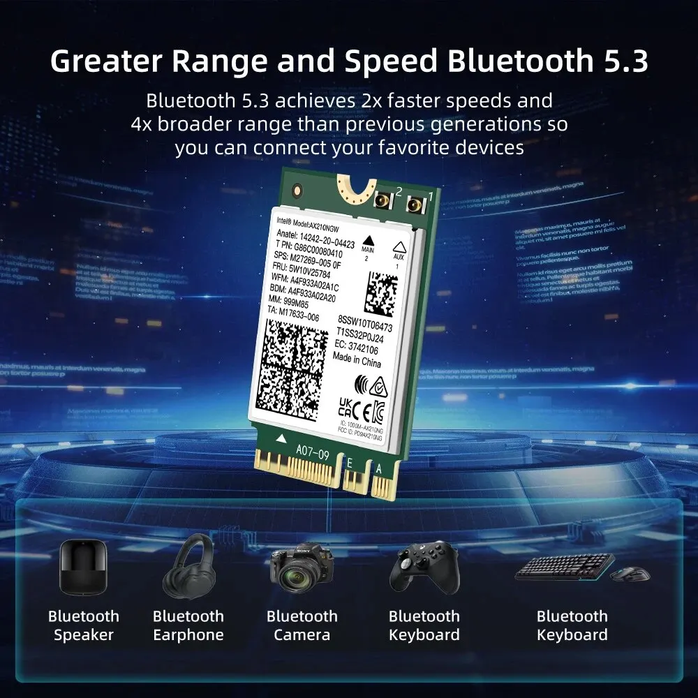 Adaptador inalámbrico WiFi 6E AX210NGW NGFF, Bluetooth 5,3, WiFi6, 5374Mbps, 2,4G/5G/6GHz, 802.11AX, para ordenador de escritorio/portátil, Win10/11