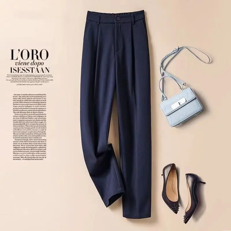 Top grade Fashion High Waist Pants Women Spring Casual Loose Straight Black Trouser Female Nine Points Suit Pant Office Pant
