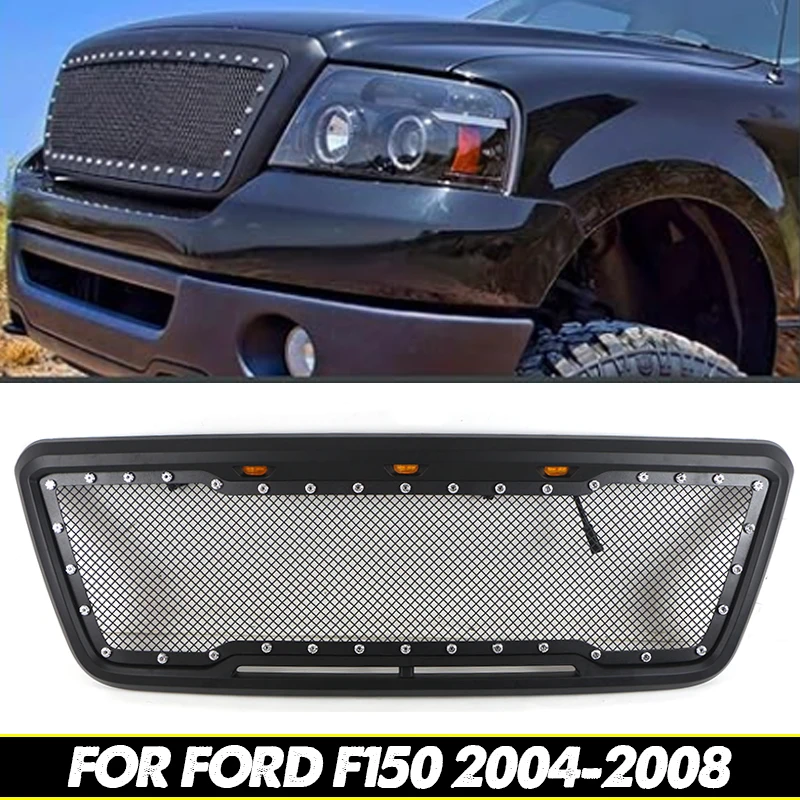 Front Grill With LED light Modification Raptor F-150 Racing Grill Fits For F150 2004-2008 wire mesh