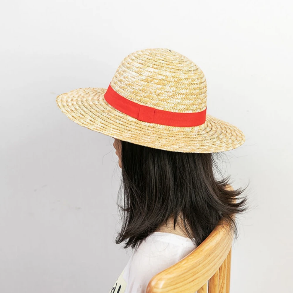 35CM Anime Straw Hat Festivals Party Cosplay Props Sun Protection Hat Parent-child Summer Sun Straw Beach Hat For Men Women