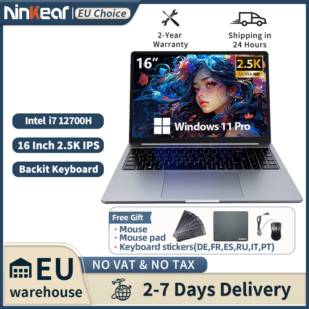 Laptop Ninkear N16Pro 16 cali 2.5K 120Hz Intel Core i7-12700H WiFi 6 16GB RAM 1TB SSD Laptop Windows 11 Notebook Komputer Biurowy