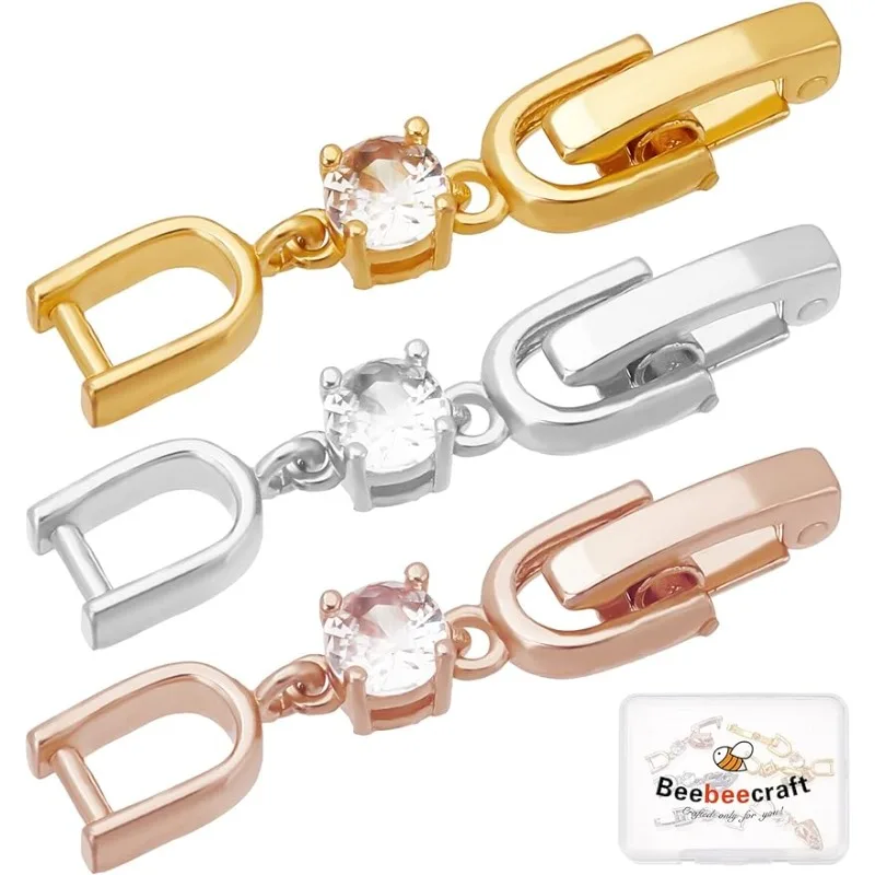 6 Stück 3 Farben Armband-Verlängerungsschließe, vergoldete Kristall-Strass-Foldover-Verlängerungsverschlüsse für Armband, Halskette und Schmuck