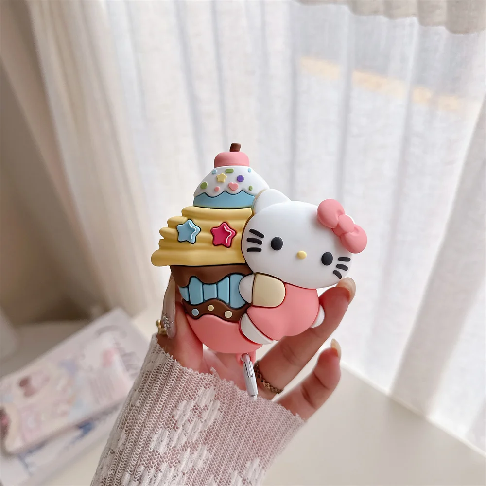 

Kawaii 3D Ice cream Hellokitty Headphone Case Silicone Shockproof Cover for Apple Airpods Pro 2 Pro 3 Airpods 4 Earphone Case Co