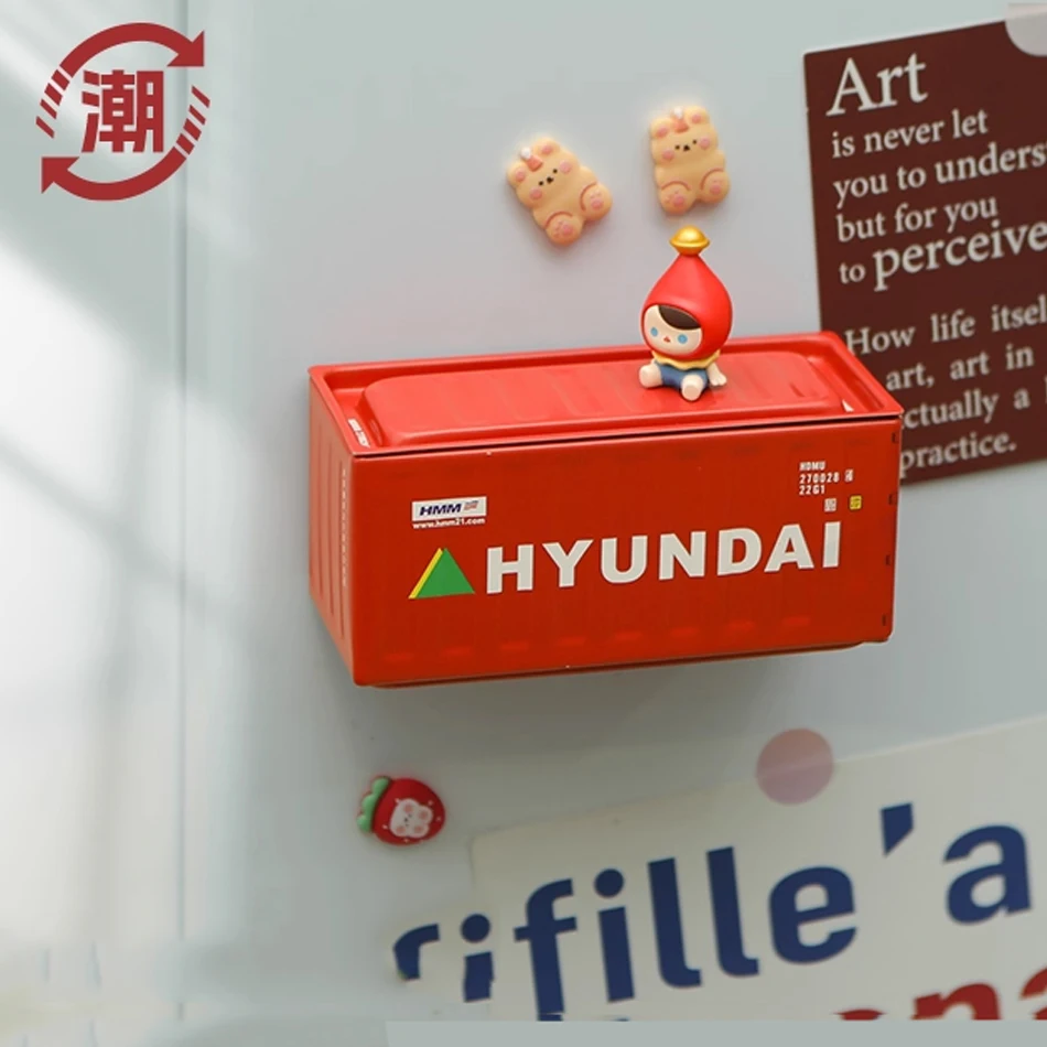 نموذج حاوية صغيرة مغناطيسية إبداعية مع ملصق ثلاجة تخزين مصغر صندوق حديد مغناطيس الثلاجة ديكور إبداعي