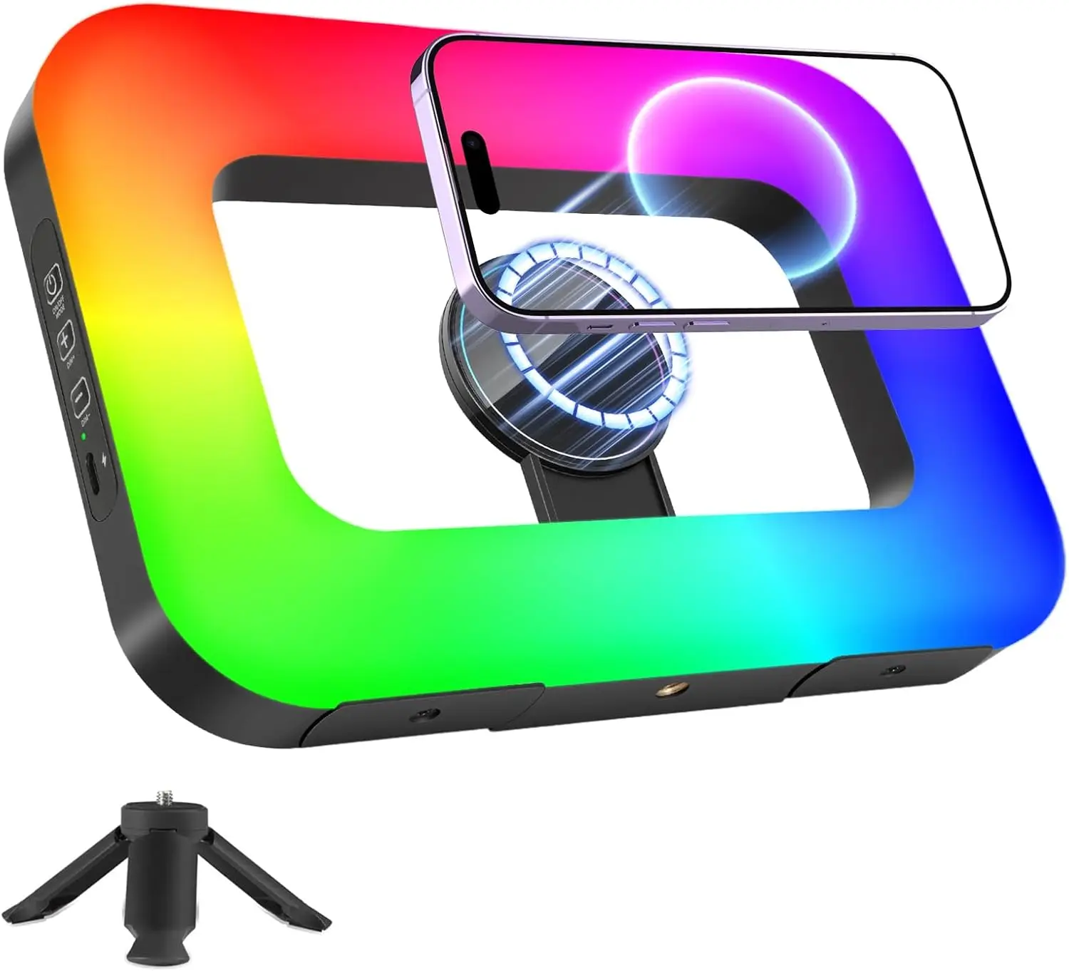 Magnetic RGB Selfie Ring Light for iPhone and Android (with Mini Tripod), Double-Sided Magnet Handheld Stabilizer LED Ri