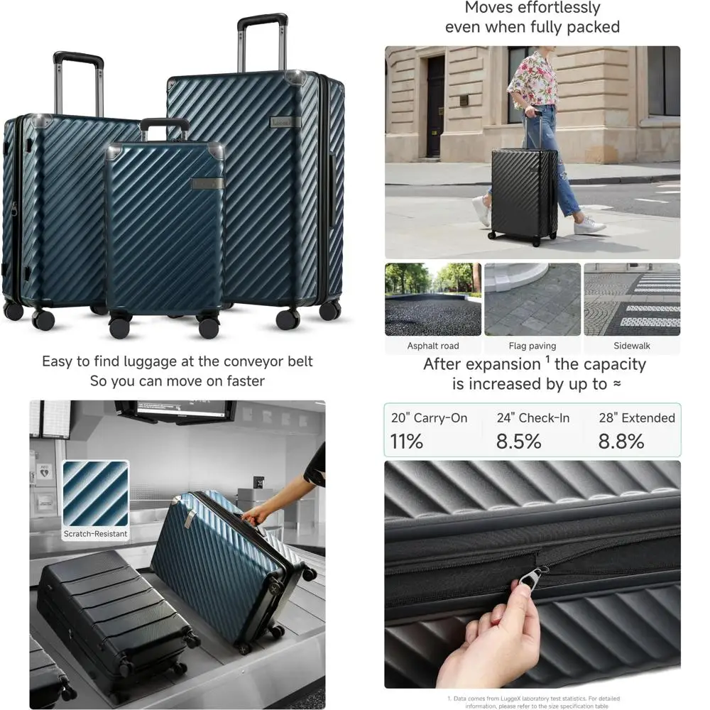 

expandable hard shell spinner suitcase set, 3-piece, navy blue