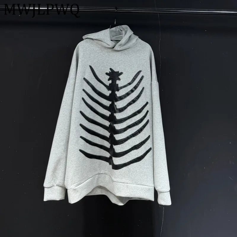

MWJLPWQ Street Style Washed Distressed Hooded Sweatshirt Men's Print Design Couple's Trendy Loose Tops 2026 Spring Autumn 15935