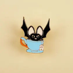 Punk Bat In Tea Cup Enamel Pins Halloween Collection Brooches For Bag Backpack Jacket Jewelry Festival Gift